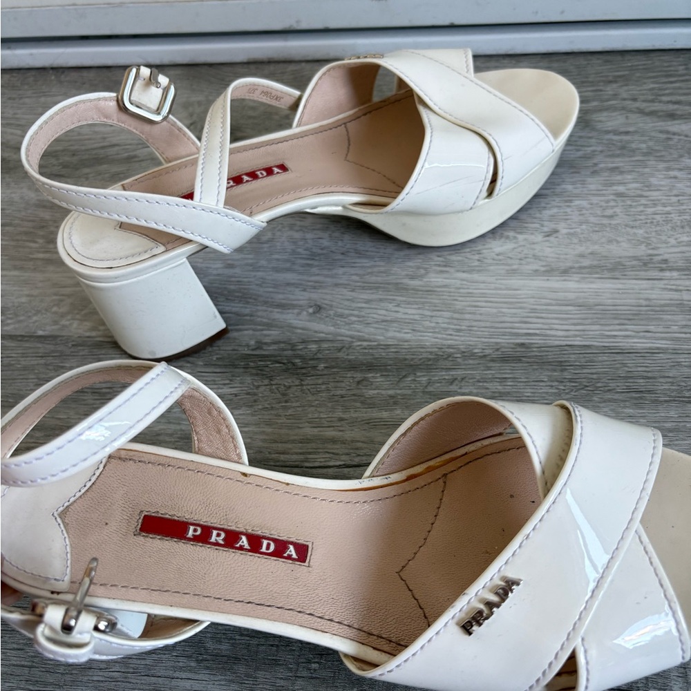 Prada Women's White Leather Platform Sandals - Picture 7 of 8